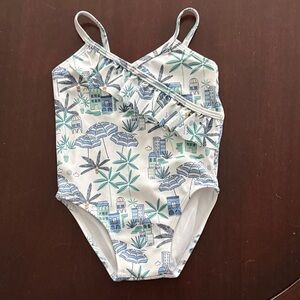 Janie and Jack Blue and White Tropical One Piece
